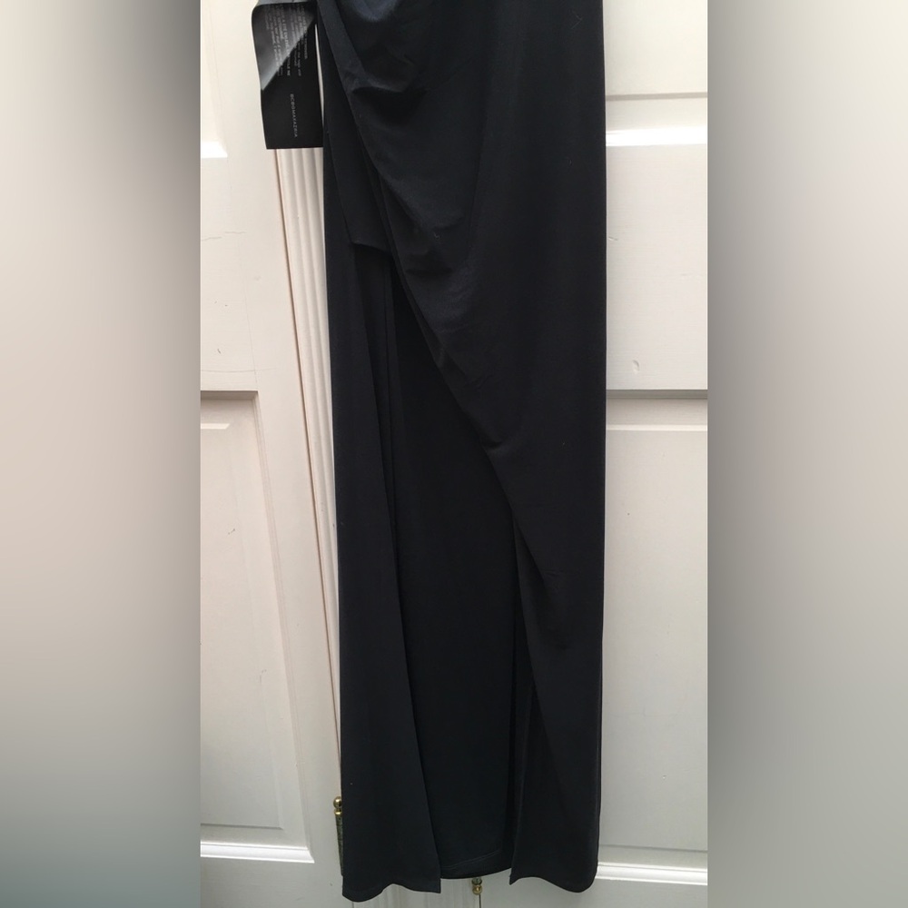 BCBG Black Ruched Asymmetric Column Long Maxi Dress - Picture 7 of 13